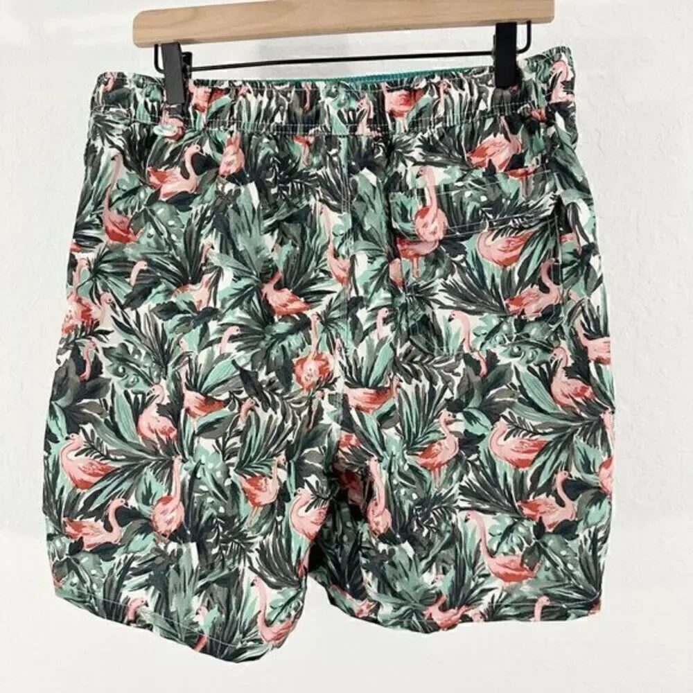 Goodfellow & Co Tropical Flamingo Print Above Knee Swim Trunks‎ Green Size Large